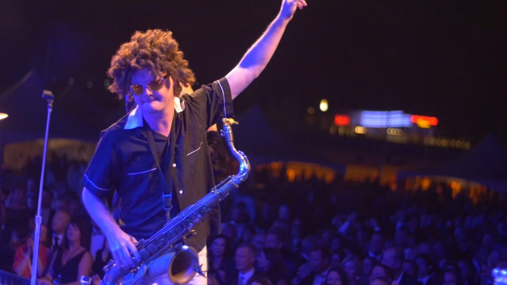 members of a band playing music