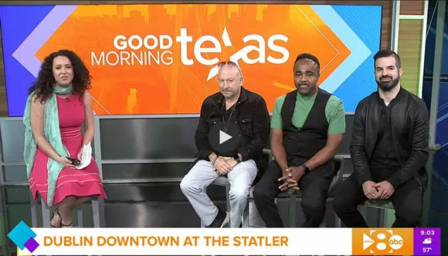 Four people sit on a TV studio set with a "Good Morning Texas" backdrop.