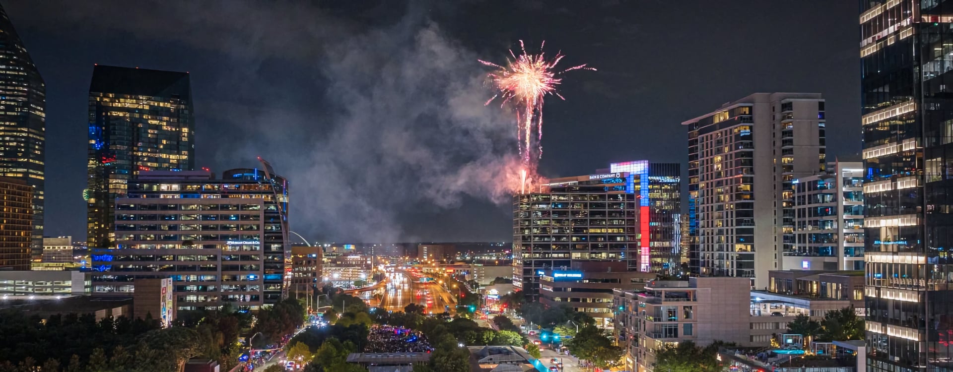 Fireworks over a cityscape