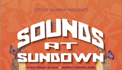Flyer promoting City of Murphy's Sounds at Sundown event with butterflies